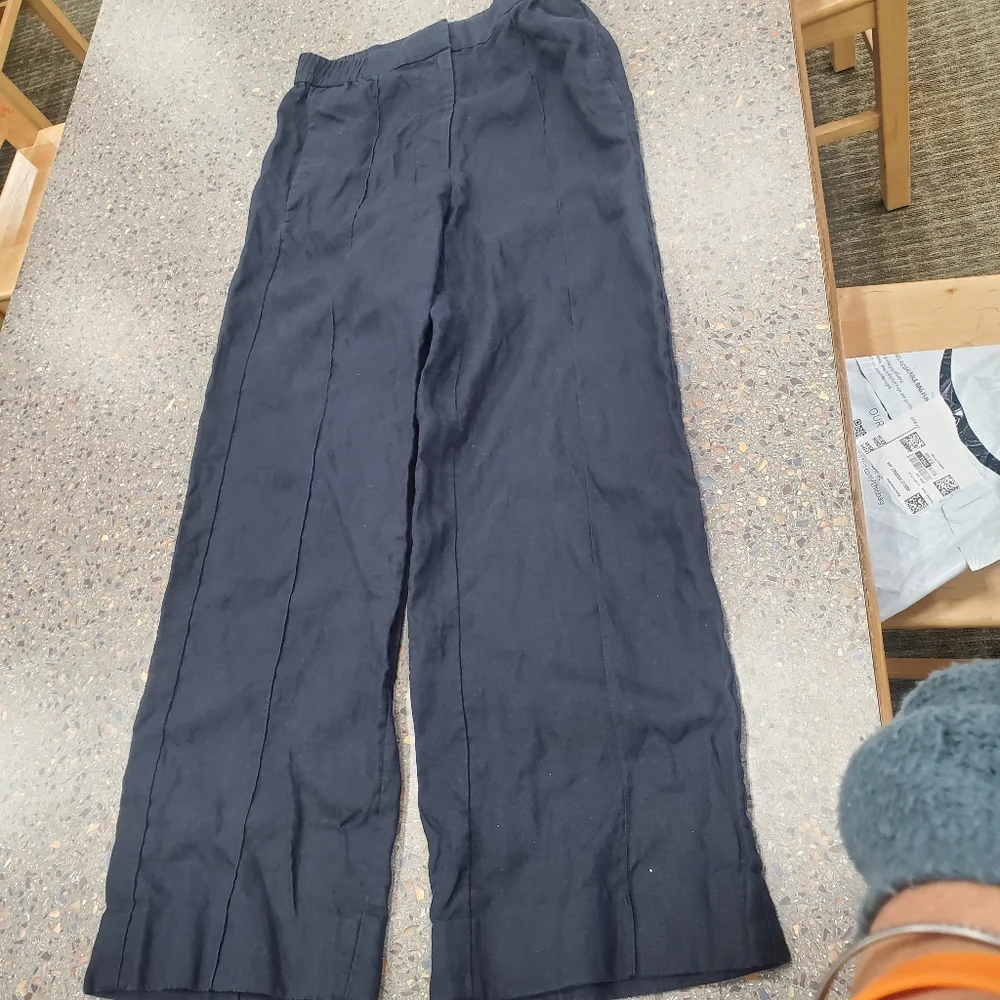 COS High Rise Wide Leg Semi Elastic Waist Pants Linen Flat Front Size 2